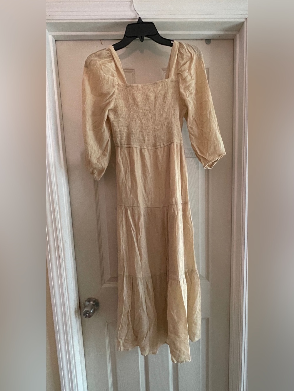 ANTHROPOLOGIE/Moon River Peasant Boho Tiered Midi Dress Puff Sleeve Size XS